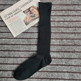 及膝小腿袜男女同款 纯棉竖纹高筒袜子女黑色长袜 无骨大码 出口单