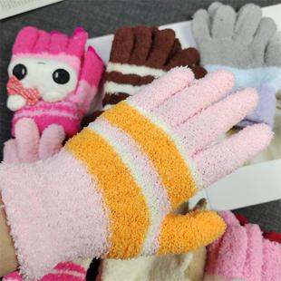 好看款~冬保暖手套珊瑚绒可爱五指女生写作业手套骑自行车防冻手