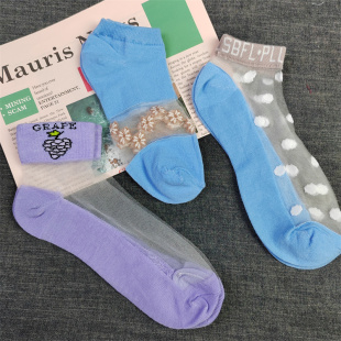 透明防勾丝玻璃丝袜防滑棉底女生水晶袜 薄款 外单 袜子女短袜夏季