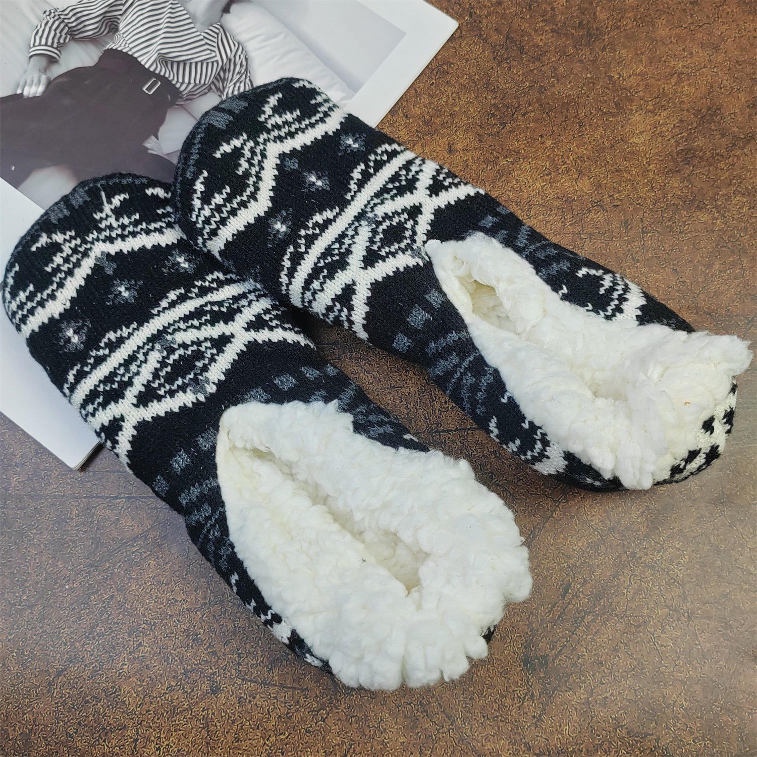 出口单 居家棉拖保暖静音地板鞋男大码羊羔绒厚拖鞋圣诞款男士鞋,居家布艺,居家棉拖/棉鞋,淘宝优惠券,粉丝福利购,淘宝优惠卷