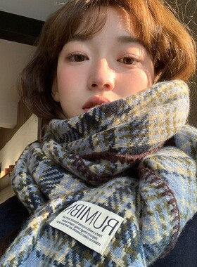 2026冬季新款羊绒格子高级围巾女韩系搭配大衣女学生保暖围脖披肩
