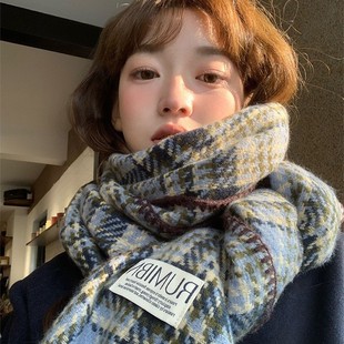 2026冬季新款羊绒格子高级围巾女韩系搭配大衣女学生保暖围脖披肩