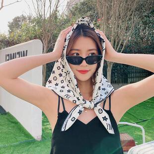 LV&GEDETE 老花大方巾丝巾女夏薄款围巾洋气时尚头巾颈饰包头车挂
