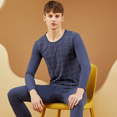 薄款 格子弹力棉毛衫 保暖内衣纯棉套装 秋衣秋裤 秋冬季 顶瓜瓜男士