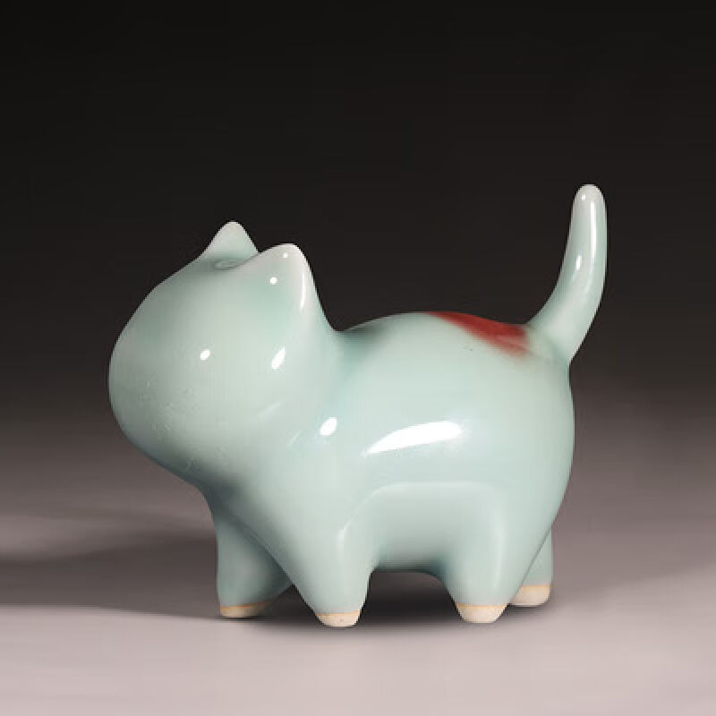 姒桀钧瓷猫咪摆件猫全手工陶瓷茶宠创意生日新年礼品礼物碧波绿