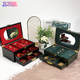 真泰熙老铺黄金同款首饰盒黑色烤漆三层大容量项链戒指手镯收纳盒