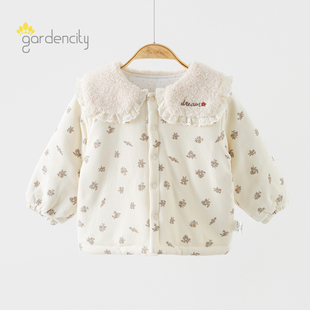 婴儿家居服上衣秋冬季 保暖160g夹棉女宝宝甜美小碎花对开薄棉外套