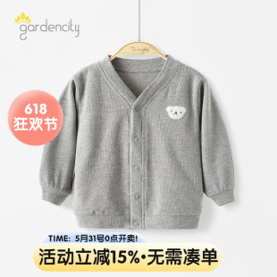 婴儿家居服上衣秋冬季德绒保暖男女宝宝学院风卡通小熊开衫外套