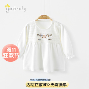 婴儿长袖t恤衫秋冬棉莫代尔舒绒甜美花丛女宝宝娃娃衫连衣裙打底