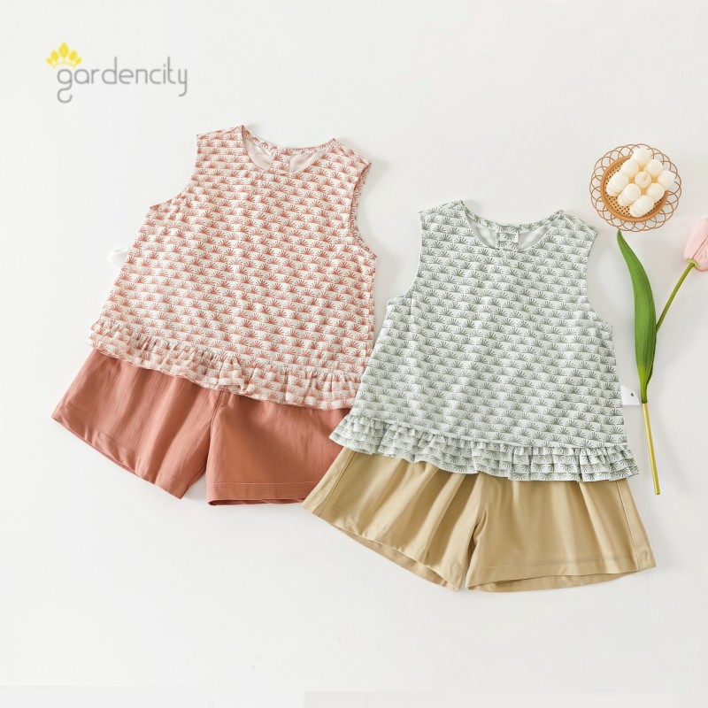 婴儿背心短裤套装夏季薄款纯棉女宝宝沙滩甜美背心裙五分裤2件套