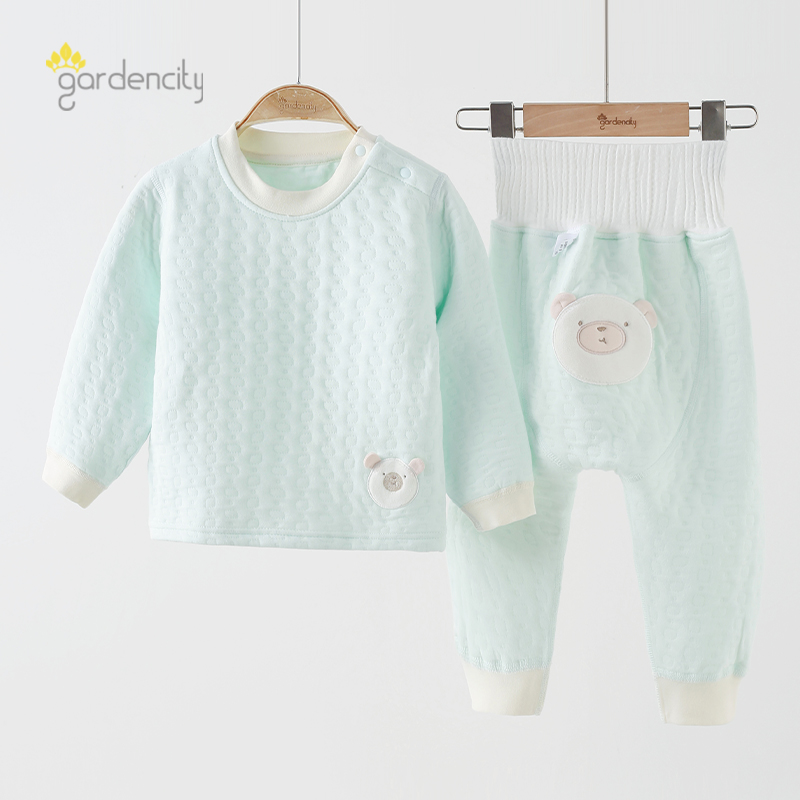 婴儿三层保暖内衣套装秋冬纯棉