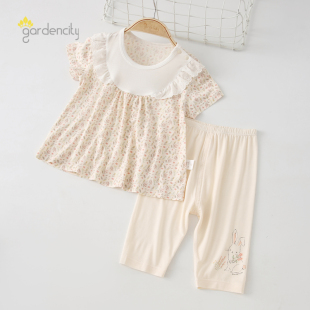 夏季 短裤 薄款 上衣7分裤 2件套睡衣 莫代尔女宝宝短袖 婴儿家居服套装