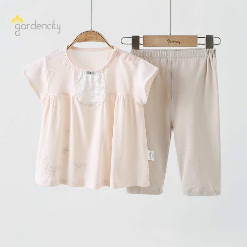 婴儿家居服套装夏季薄款女宝宝短袖拼接娃娃衫7分裤两件套空调服