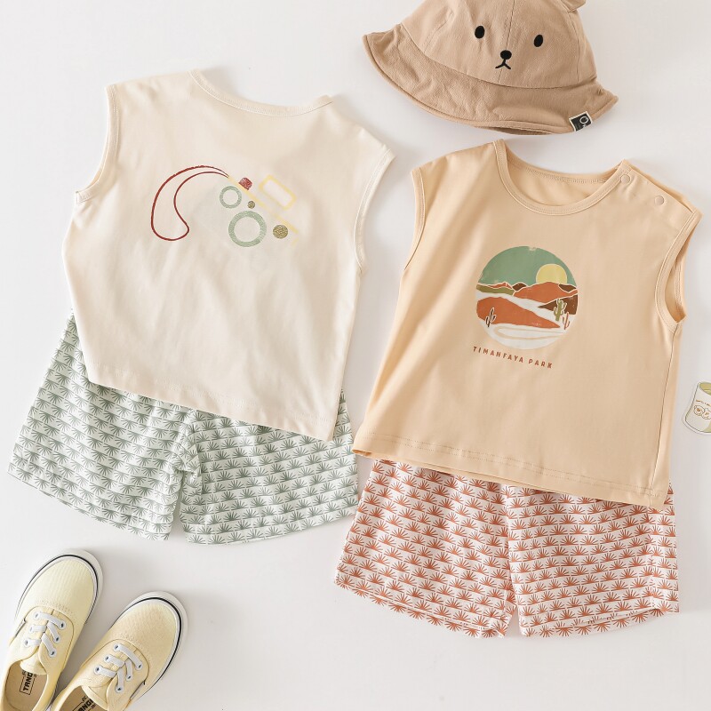 婴儿背心短裤套装夏季纯棉海边度假风男女宝宝夏装家居服2026新款