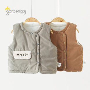 婴儿马甲秋冬160g夹棉保暖中棉男女宝宝简约偏开护肚马夹坎肩上衣
