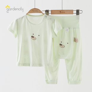 高腰大PP裤 婴儿家居服套装 莫代尔熊猫提花宝宝短袖 薄款 空调服 夏季