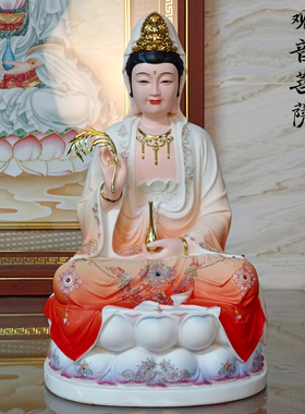 观音菩萨佛像坐莲观世音南海观音神像善财童子汉白玉家用供奉摆件