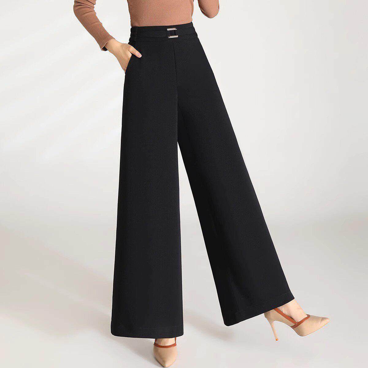 垂感阔脚裤女新款2025春秋高腰大码中年妈妈裤裙黑色直筒阔腿裙裤