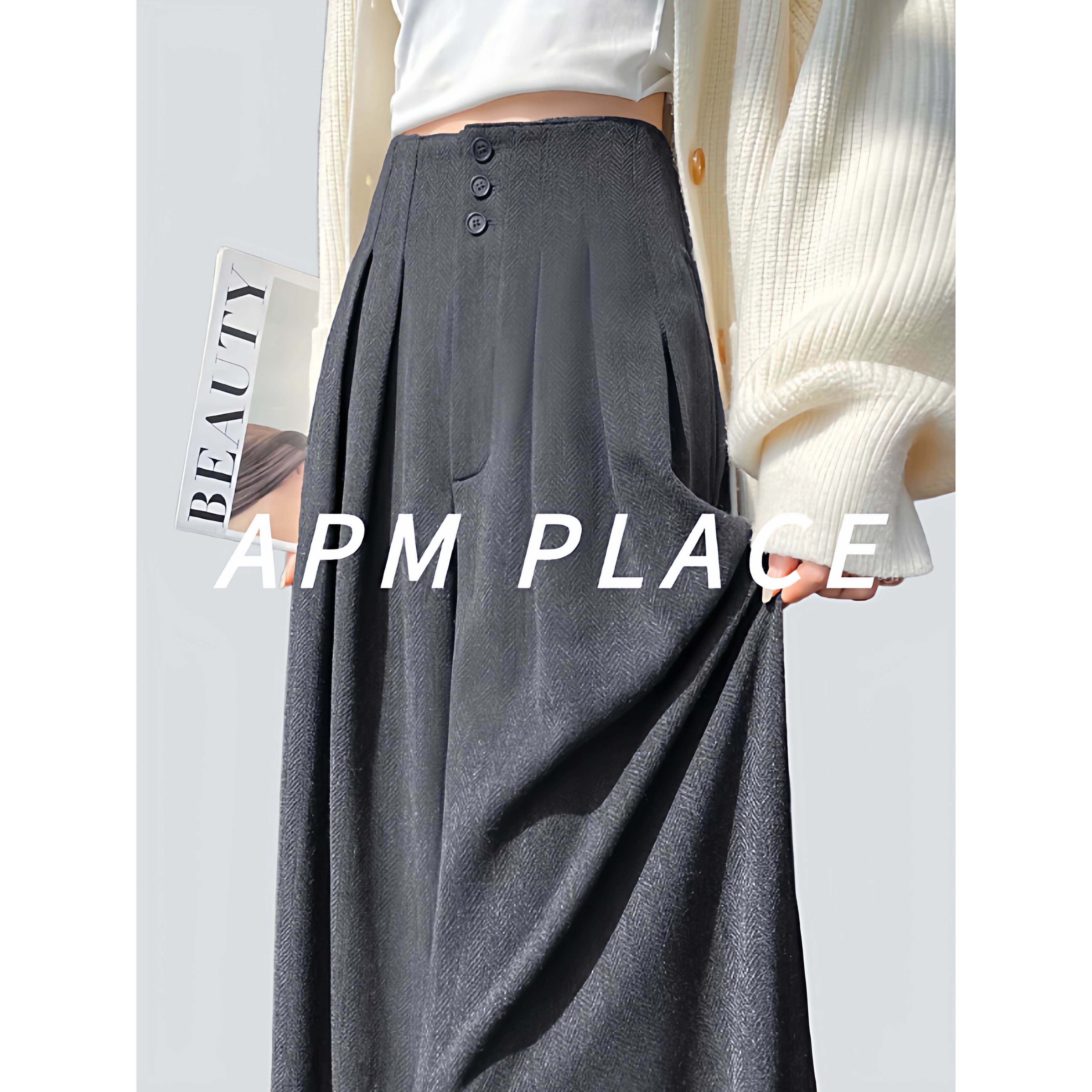 韩国APMPLACE毛呢西装阔腿裤女2026新款高腰显瘦垂感梨型身材裤子