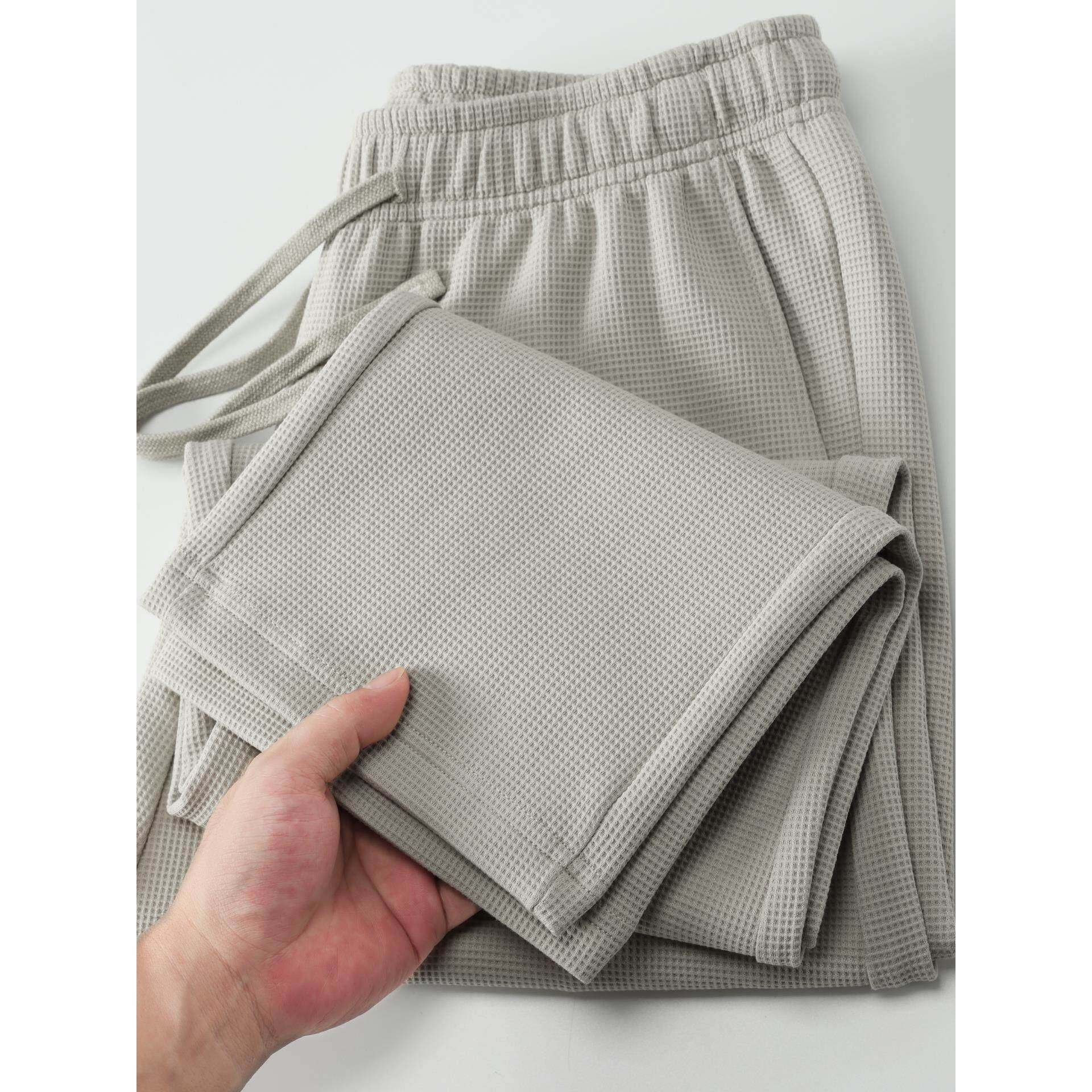 370g重磅休闲裤男秋冬季垂感直筒宽松华夫格男士裤子针织运动卫裤