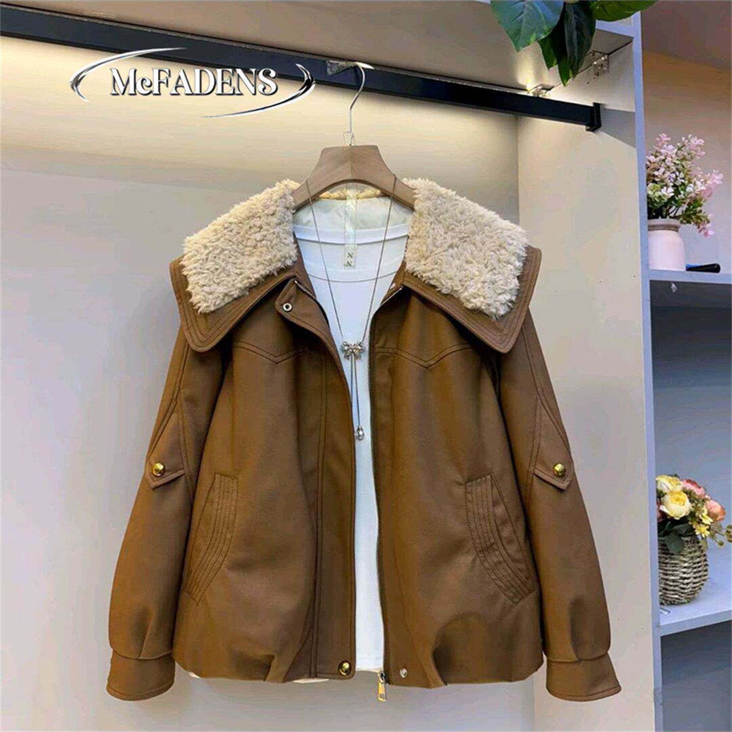 香港冬季新款翻领高级感加棉pu皮外套大码女装胖mm遮肉保暖上衣潮