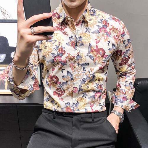 夏季高级感男士印花衬衫韩版中国风潮流百搭复古商务休闲短袖衬衫