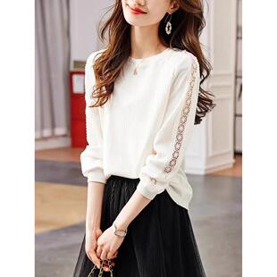 欧洲站白底女式春秋冬衬衫2025新款高底时尚长袖t恤trbottom