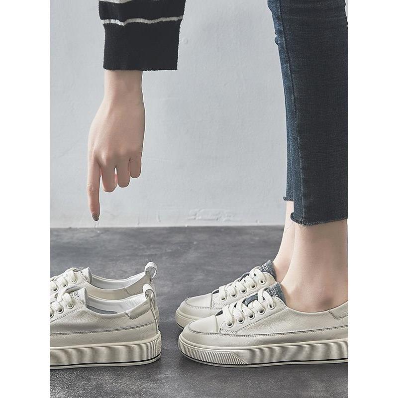 港式无障碍奢华新款~厚底百搭白女鞋2025春秋季流行真皮软底休闲