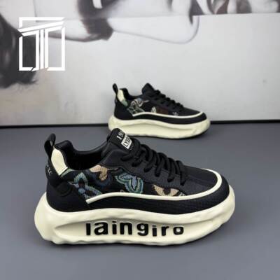 香港ITMY3 冬季新款男鞋潮流厚底增高老爹鞋时尚刺绣拼接休闲鞋子