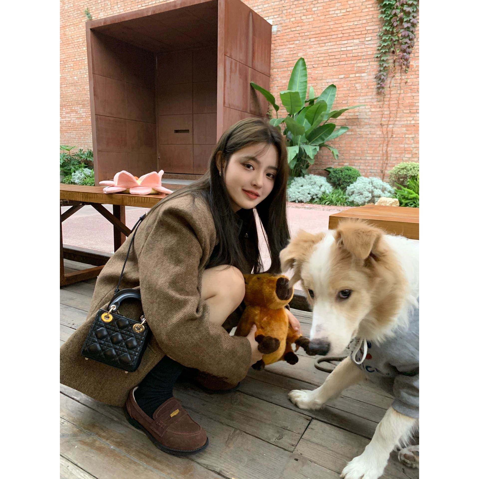 羊毛呢人字纹小西装外套女法式覆古2025秋冬高级感休闲小个子西服