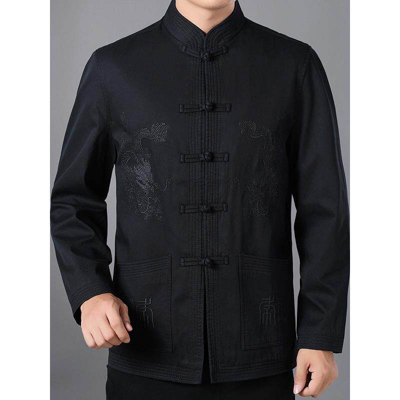 中国风唐装男2025春秋季爸爸装外套中老年宽松休闲纯棉夹克衫上衣