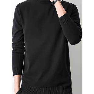 潮牌莫代尔半高领毛衣男春秋新款黑色内搭中领针织保暖打底衫上衣