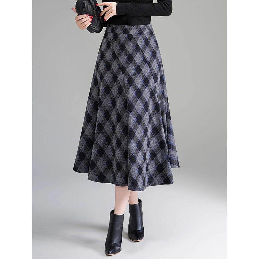 不规则斜纹格子半身裙女秋冬2025新款高腰显瘦遮胯a字大摆中长裙