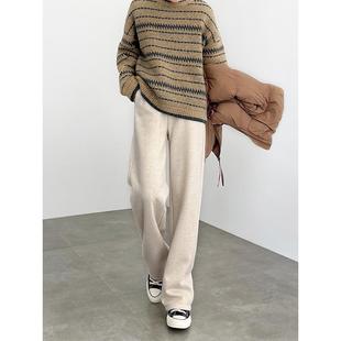 子女秋冬直筒小个子毛呢阔腿裤 法国Rouje Dsyle人字纹加厚加绒裤