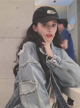 韩国牛仔外套女2025新款秋冬中长款韩版宽松慵懒bf破洞上衣ins潮