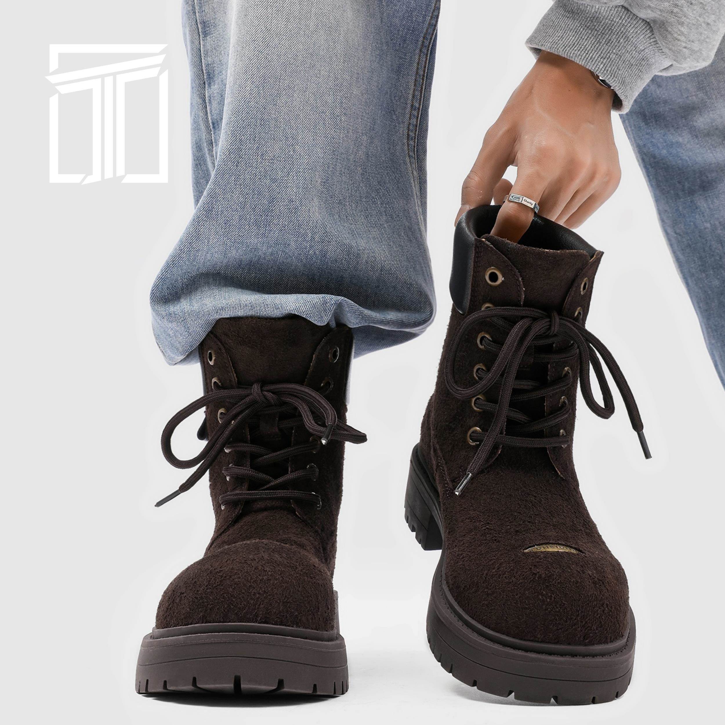 香港ITUN7G冬季新款男鞋英伦风时尚马丁靴厚底高帮工装时尚休闲鞋