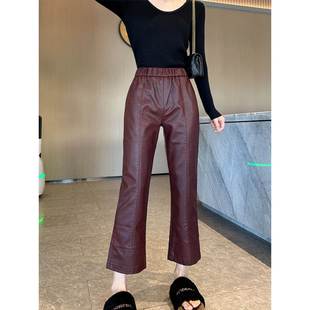百搭喇叭裤 高腰显瘦休闲九分时尚 女春秋新款 SPYB安卡拉红微喇皮裤