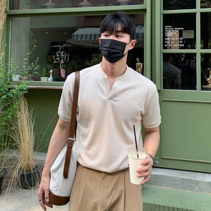 Upscale潮人 高品质亨利衫V领短袖夏季韩版潮流简约半袖t恤男韩版