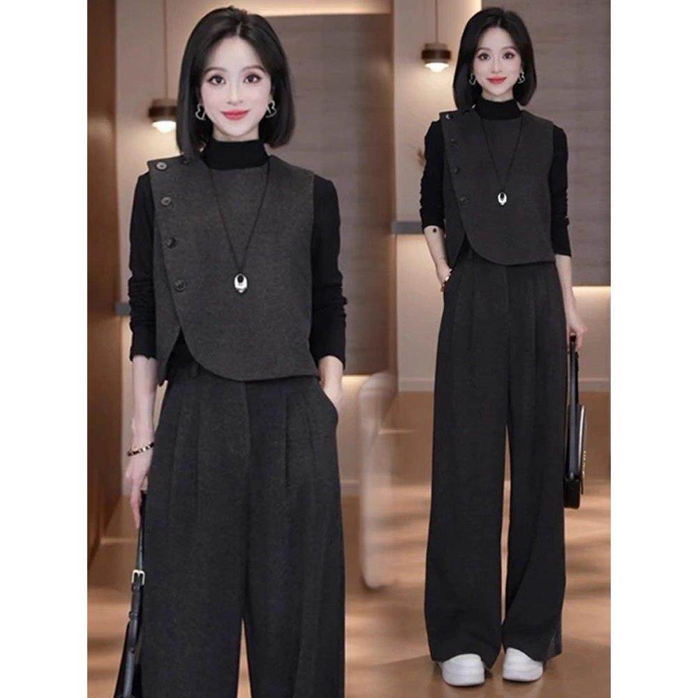 香港代购时尚套装女秋季新款时髦半高领打底衫马甲阔腿裤三件套潮,女装/女士精品,时尚套装,淘宝优惠券,粉丝福利购,淘宝优惠卷