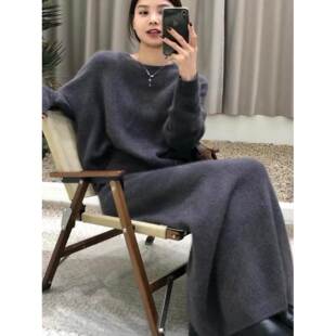香港2025穿搭针织套装绝美奶fufu慵懒风灰色毛衣半身裙两件套秋冬