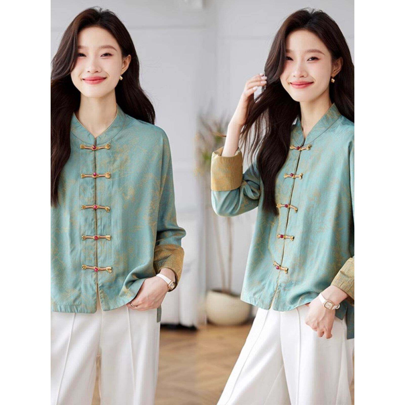 新中式国风盘扣优度外套女2025春季新款覆古宽松提花唐装短款上衣