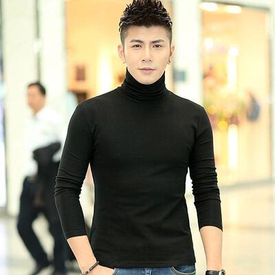 秋冬男装高领打底衫修身纯棉紧身青年长袖t恤男士纯色内衣秋衣cx