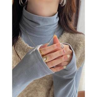 高级感内搭加绒保暖上衣 女秋冬季 法国Rouje Dsyle蓝色高领打底衫