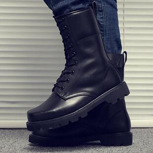 潮牌正品男特种兵作战靴高帮透气男鞋真皮户外工装马丁靴男士靴子