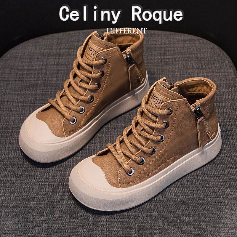 早秋复古真皮短靴女2025秋冬新款加绒百搭休闲大码情侣高帮单鞋女