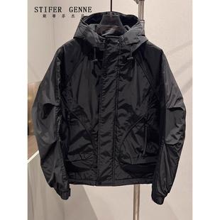 户外冲锋衣 夹克男士 斯蒂芬连帽外套男春秋款 潮牌高端黑色休闲工装