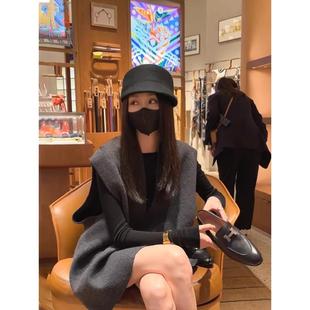 欧洲站2025年秋冬套装裙气质名媛慵懒风灰色毛呢马甲上衣两件套女