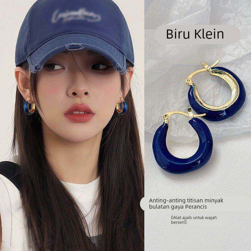韩国克莱因蓝色滴油耳环法式小众设计高级感覆古耳饰优雅气质耳圈,饰品/流行首饰/时尚饰品新,耳环,淘宝优惠券,粉丝福利购,淘宝优惠卷