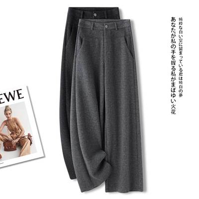 高级感阔腿裤女秋冬季2025新款灰色羊绒爆款毛呢糯米裤垂感直筒裤