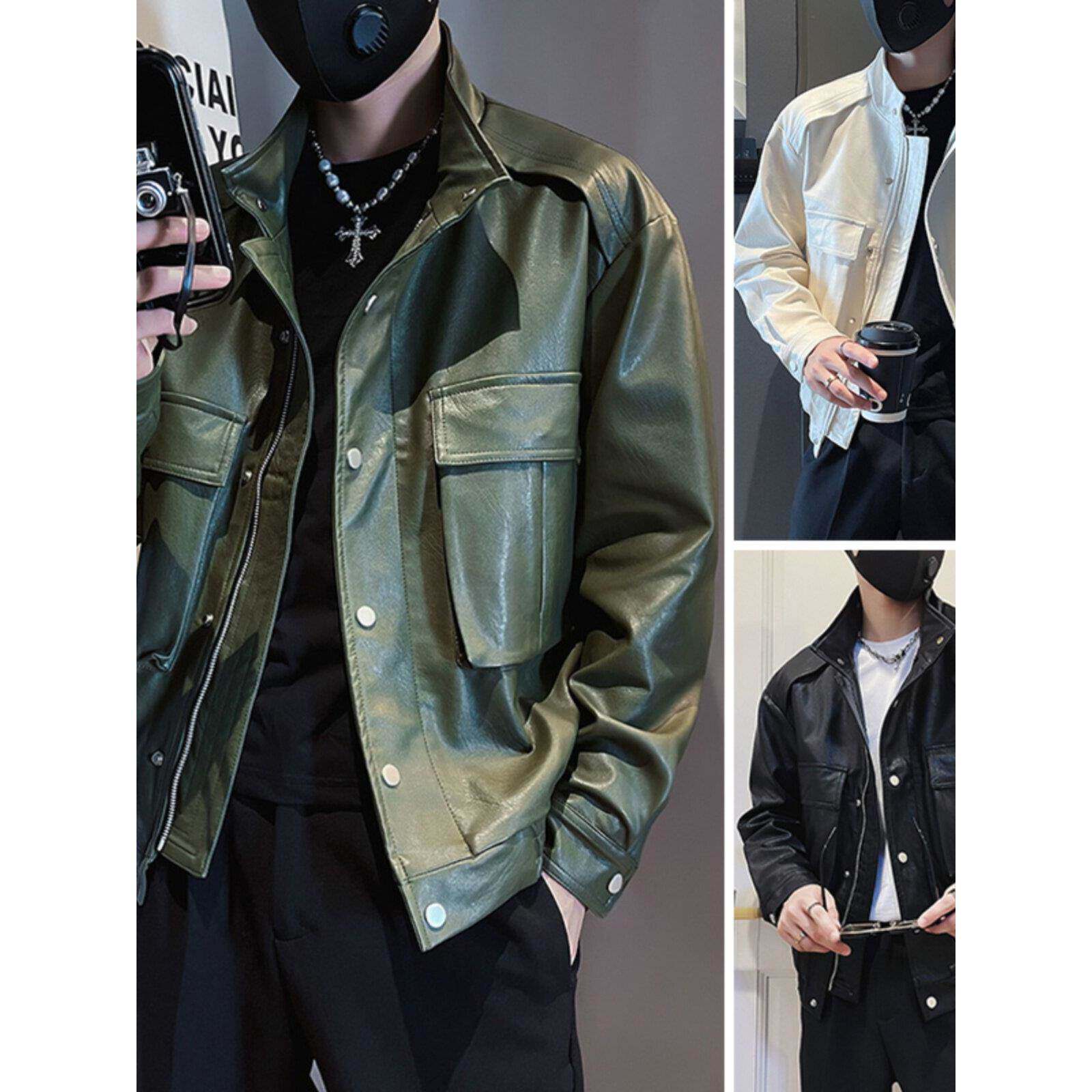 香港机车服皮衣外套男士春秋季2025新款痞帅高级感覆古真皮夹克潮